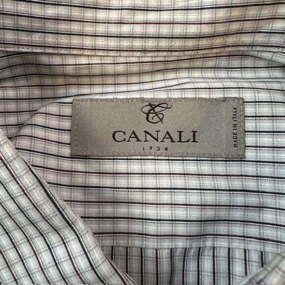 Canali/Italy Men's Gray/White/Black Plaid LS Shirt in Size 46-18 (XXL) - Picture 3 of 7